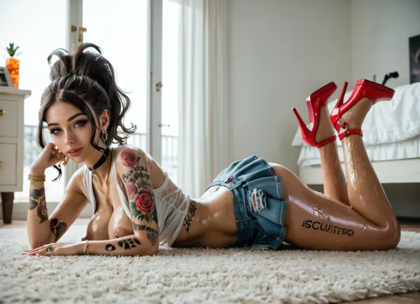 hilda, pokemon, wearing cutter Shirt, nosleeve, mini skirt, side view, in the bedroom, casual fashion, on the carpet, sexy pose, hansup, sweat armpit, necklace, choker, emerald earring, diamond ring, gold chain, huge tits, Highheel, scull tattoo on arm, yakuza tattoo on leg, luxury, VIP, oiled body, very wet, big pierced nipples, huge tattoo on stomach, big uterus tattoo on lower abdomen, big areola, breast expansion, Belly button piercing, room light, slim, sixpack, terrace behaind, day hilda, pokemon, wearing cutter Shirt, nosleeve, mini skirt, side view, in the bedroom, casual fashion, on the carpet, sexy pose, hansup, sweat armpit, necklace, choker, emerald earring, diamond ring, gold chain, huge tits, Highheel, scull tattoo on arm, yakuza tattoo on leg, luxury, VIP, oiled body, very wet, big pierced nipples, huge tattoo on stomach, big uterus tattoo on lower abdomen, big areola, breast expansion, Belly button piercing, room light, slim, sixpack, terrace behaind, day