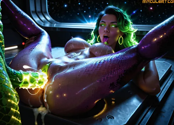 two space color futanari, purple mini futa, green huge futa, space, alien, transgender futa, futanari, skinny futa, thin futa, slender fit ass, athletic legs, vagina under a dick, have sex, in a space shower laboratory. green slime on the wall and on the floor. Their skin is covered with scales. 18 year old. Cute faces, no clothes. Long beautiful legs. There are claws on his hands. Wet. There are many different planets in the window, galaxies, a quasar, spaceship. Lots of colorful thick cum. A huge cock with veins, ass sex, missionary, cumming on ass, cum on back, cum on flor, distance photo, 8k, UHD. super quality, detailed face, futanari missionary sex on a cosmic shower on ship, detailed legs, futa fuck futa, futanari sex, futa porno, cosmic dick. purple skin tone, blue vagina, used vagina, use ass, a young face, a sweet face, glowing eyes, glowing growths on the body, double sex, glowing dick, glowing tits, glowing vagina, glowing cum, glowing sperm, glowing boobs, Skin-tight sexy full-body space alien glows costume, transparent glows clothing, young face, fiery cum, cum glows, glows mucus on the surface, glows hair, glows body implant, glow clothes, scales, scales on the skin, glow dragon's tail, glow reptile's tail, suck, blowjob, glow body, young