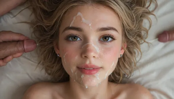 Professional photo, hyper-realistic, ultra-high quality, insanely detailed. high resolution, masterpiece, best quality, UHD 8K, extreme realism, maximum detail, hyper realistic, ultra realistic, photorealistic.

pov looking down at a Very Skinny stunning petite innocent scandinavian blonde girl, her head is closest to you, very freckled tall cute blonde girl, 21 years old, verry happy smile, cum on face, cum on lips, cum dripping out of pussy, cum on chest, bruising on her neck, view from above, looking down at girl, eyes wide open, cum in her hair, (((she has cum splashed all over her face))), (cum facial:2), (lots of cum:2), (bukkake:2), cum spilling out of her mouth, (young:1.7), cleavage, Unconscious, hypnotized loving brown eyes, extrem detailed extrem long blond waved hair down to the hips, (super skinny:1.5), (huge boobs:1.3), (huge thighs:1.1), very happy smile, butt to the viewer, freckles on face, big eyebrows, very cute and sexy, small nose, naught smile, ahegao, sweating, collar, pierced nipples, full body view, pretty face, hip dips, tall abdomen, millyalcock, <lora:SDXL_BetterFaces-LoRA_v1:1.9>, <lora:MS_Real_XL_Bukkake:1.8>