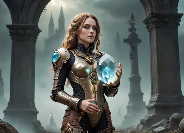 masterpiece, best quality, highres, female science temptress, (steampunk spacesuit), absorbing energy from tombstones, (holding large crystal vial), medieval graveyard at night, fog, Skulls, necropolis, (empty graves), time traveler from the future, looking at crystal with envy, full body photo, <lora:Skulls for the Skull Throne:.6>, <lora:face_xl_v0_1:1.1>, <lora:SDXLHighDetail_v6-000005:1>, <lora:Cryztal_Wave-000010:.7>