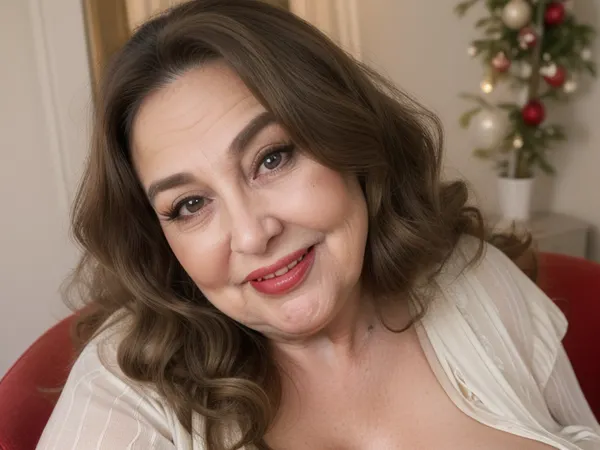 High angle shot, 65yo mature woman, beautiful obese milf, (obese:1.5), long hair, light brunette hair with highlights, tight hairstyle, sitting across you in a chair in a cozy bedroom, spaghetti strap black dress, humorous surprised expression, her eyes are wide, ((with a raised eyebrow)), smirking with a charming laugh, ((her lower lip is curled up)), giving a playful ‘uh-oh’ look, The face shows a mix of amusement and joyfulness, caught in a funny mistake, wrinkles around eyes, bow shaped lips with delicate lipstick, wide mouth, wide smile, long characteristic nose, laugh lines, blurry background, dimmed lights, sidenips, nipple slip, milf, <lora:sidenips_v24a:.8>, <lora:Milf:.6>