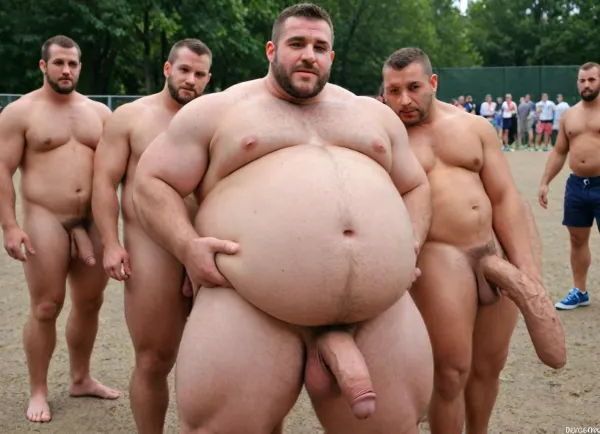 fat guy, huge cock, large cock, large balls, muscular, musclegut, round belly, obese, buzzcut, big hands, big feet, hairy, hairy chest, thick, large belly, pecs, beard, in park, public park, people around, wet, sweaty, oily, extremely hairy, tired face, very long cock, standing, manly, handsome, manly face, gigantic belly, hyper fat, hands on belly, pretty eyes, pregnant belly, hyper belly, erect cock, hyper cock, heavy cock, girthy cock, jerk off, orgasm, many people around