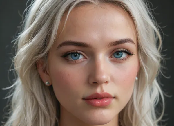 18-year-old girl with an incredibly beautiful face, professional portrait shot of the face only, no body, white hair, close-up, highest image quality, extremely realistic detailed image, ultra-detailed, high resolution, best quality, 8k, HDR.