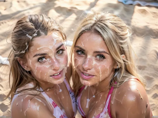 ((Two sexy swdish beachvolleball girls)), bukkake on the court in the beachvolleyball stadium, masterpiece, cinematic, realistic, photorealistic, (perfect lighting:1.4), (ultra detailed face:1.4), <lora:more_details:.1>, <lora:Lgirl-v6_500steps:1>, <lora:facialized:.2>, <lora:cum_b1:.5>, <lora:bukkake_v0.4:1.2>