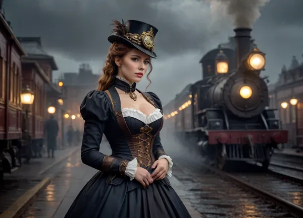 Mystery in the rain: the late-night steampunk railway's enigmatic greeter