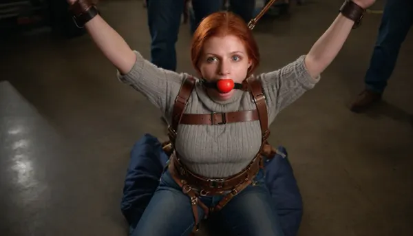 Redhead, gagged, ballgag, ball, gag, no lipstick, no makeup, high detail, natural skin, <lora:gagged-4e:1.4>