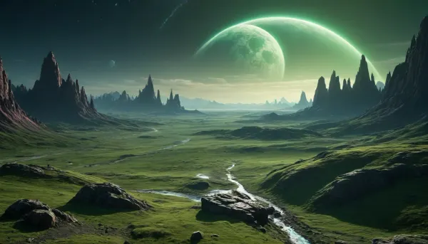 the distant future, incredible landscape, another planet, green