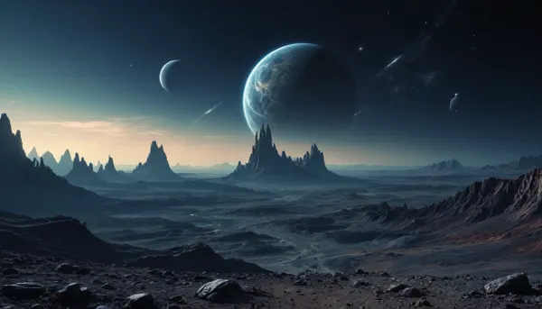 the distant future, incredible landscape, another planet, Dark blue