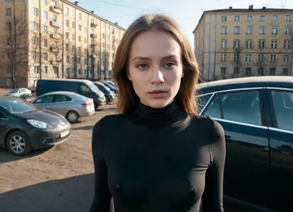 close up, Russia, panelki building, pov, poor, slutty, shawty girl, slutty black long sleeve bodysuit, pale, skin, dynamic, lighting, russian car, <lora:Pale_Skin_SDXL_v1.0:.8>, <lora:Dynamic_Lighting_by_Stable_Yogi_SDXL3_v1:.8>, <lora:dark slav suburbs_v0.0.1-15:.8>, <lora:panelki:.8>