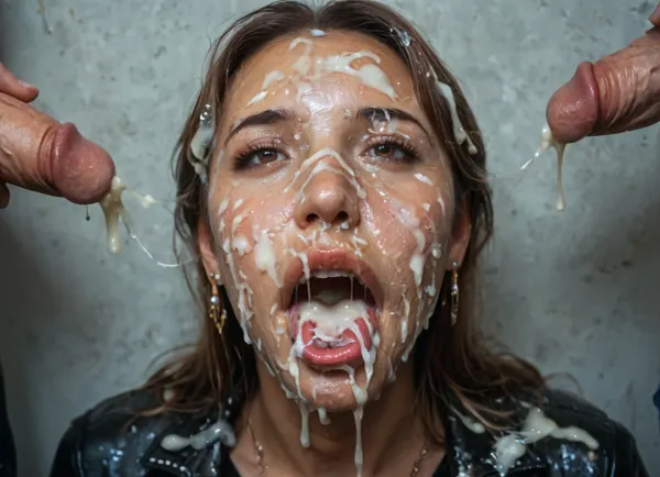 (detail 40 yo milf face), realistic cum, (cum on clothes), cum on, (Cum flows:1.5), (cum on body), cum on hair, (cum on face), bukkake, ((Clothes and body covered with semen)), (mouth wide open:1.4), (mouth filled with cum:1.5), beautiful face, (cum on hair:1.3), young adult woman, photo, in, phst, artstyle, <lora:SDXL1.0_Essenz-series-by-AI_Characters_Style_BetterPhotography-v1.2-'Skynet':.8>, but, <lora:BUT_SDXL_SHS:.8>