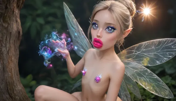 awesome detailing, awesome lighting, nude small petite fairy, detailed blonde hair in messy bun, transparent glittery fairy wings, sparkling eyes, flat chest, (holding a magic vibrator in her hand:1.3), tiny glowing nipples, tiny waist, ((makeup:1.5), long blue eyelashes with eyeliner:1.2), (big lips:1.3), Her body is slightly tilted to the side, one leg is slightly bent at the knee, (purple pussy:1.1), nipple ringsnipple, (purple puffy anus:1.5), (there are, (big anal beads:1.3), sticking out of the anus), nipple ringsnipple slender petite body, slender thin legs, shiny pink tight pussy, purple skin, glowing skin, huge cherry blossoms tree, wild flowers, fireflies, colorful small birds, bush, grass, sunlight, angle from above, (((looking, viewer))), (((splash, pad))), ((spray, water)), ((wet, body)), CUM, DONATION, ASSISTANCE, FELLATIO, TITS, SEX, HANDJOB, FOOTJOB, AFTER, VAGINAL, <lora:CUM DONATION ASSISTANCE:2>