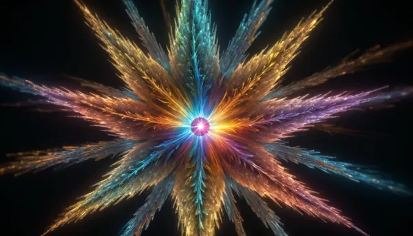 4d microscope macro zoom, glowing star supernova, transparent, light sparks, (glowing fractal of stars), miracle, rainbow light gold cristal in open universe, orbit, rainbow fire, rainbow air, rainbow earth