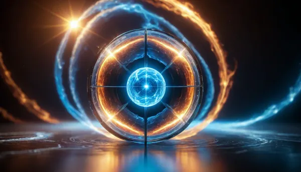 4d microscope macro zoom, open space, (orbit, stars, light lines glowing), absolute fusion, (symetricaly in center, two objects), (fire cube with white sharp light sphere, (blue waves, mirroring), miracle), orbit, epic, glowing, (rainbow, white visible light), rainbow light gold, rainbow fire, rainbow air, rainbow earth