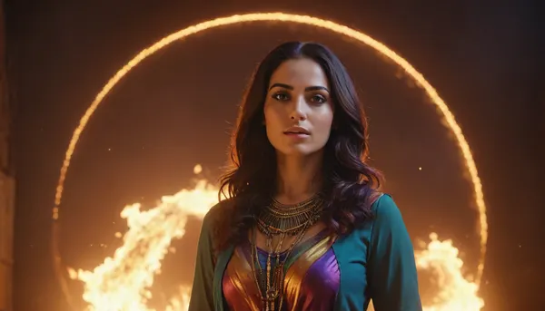 rainbow light, fire, open universe, flying 33 year old dark concentrated egyptian women preist