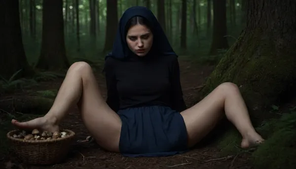 extremely realistic, 35mm Vintage photo, Lithuania, Lithuanian peasant girls, 1800s. exactly sleeping, levitating in dark forest, visible ligt of dun, dark dense woods, witch clothes, expensive clothes, leather sandals, large soft saggy breasts, light black hair, wide blue eyes, high cheek bones, upturned nose, (lying on stomach, gathering magic mushrooms), exstasy, lying down on tummy picking mushrooms, basket nearby, headscarf, no panties, mini skirt, accidental ass visibility, nip slip, unintended pussy visibility, pubic hair, ripped clothes, (looking down at ground), (unaware), . Very sad. Ass in air, <lora:dark:1>, <lora:polyhedron_angry-000006:1.8>