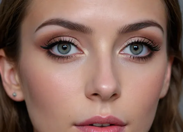 ultra-realistic, 8K HD, thin 20-years old woman, detailed face, detailed hair, deep grey eyes, prominent cheekbones, very thin upper lip, (heavy eye makeup:1.5), nose piercing, (close-up:1.5)