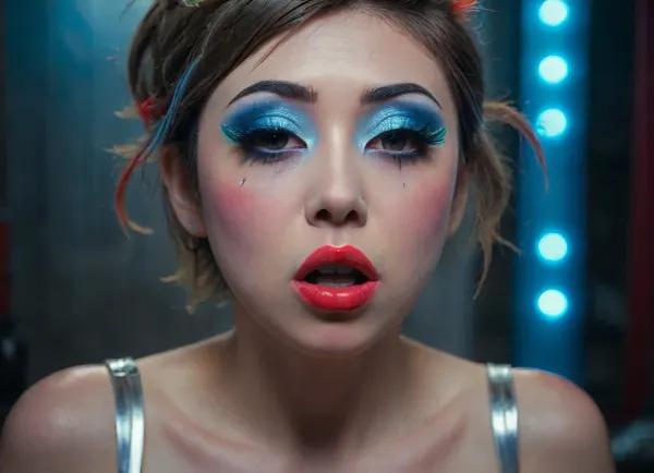 The image shows a yo girl, (Japanese:1.7), She is wearing a sleeveless grey dress with decorative nipple cutouts., (bright lighting:1.2), beautiful detailed eyes, extremely detailed face, perfect lighting, best quality, steel pipe indide pussy, solo, ((anus)), She has long, wavy brown hair and is smiling while applying red lipstick. She holds a red lipstick in one hand and a compact mirror in the other, which is partially open. Red sunglasses rest on top of her head, and she has pinky-red nail polish, matching her lipstick. The background is plain and light-colored, emphasizing her as the focal point., Jungle, w4t3rf4ll, ((makeup:1.5), long blue eyelashes with eyeliner:1.2), (big lips:1.3), (purple pussy:1.1), futuristic, glasses, ruined, makeup, <lora:Jungle_w4t3rf4ll:.8>, <lora:FuturisticGlassesXL:1.2>, <lora:ruined1:1.6>