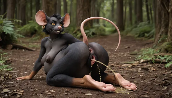 (((fat))), african woman, solo, (possessed by a mouse:1.4), (posing in the muddy woods:1.2), laying on her side, (mouse tail), (whiskers), (gaping mouse pussy), (sharp claws:.8), ((mouse ears), (mouse feet), (mouse tail), (mouse nose), (whiskers), (((furry))), (((peeing))), (furry gaping mouse pussy:1.2), (((pregnant))), erotic face, smiling, (on all fours), (((black skin))), (((showing open pussy))), (((saggy breasts))), (((large breasts))), ((naked pussy:1.6)), ((hairy pussy:1.3)), ((visible pussy:1.6)), ((rear view:1.3)), ((full body view:1.6)))