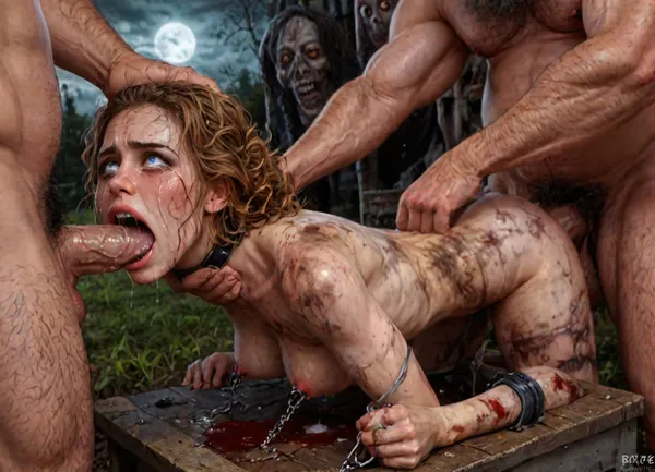 UHD, 8k wallpaper, (maximum quality:1.5), (ultra high resolution:1.7), (masterpiece:1.5), (full body view), award winning photo, (Extreme:1.45), (insanely detailed:1.24), (realism:1.24), (realistic:1.7), (hdr:1.4), hyper-detailed realistic body, hyper-detailed realistic face, (warm ambient light:.5), (dark shadows:1.4), (inside torture chamber), Princess Merida disney princess very skinny body, 18 years old, gigantic penis, gigantic cock, interracial, (anal), (vaginal), orgasm, ripped outfit, (gangbang), (triple_penetration), (full_blush), colors, (nipples), (medium_breasts), ruined black makeup, runny makeup, (big brown eyes), eyelashes, exhausted ecstatic expression, open mouth, painful, starring into the camera, ((Hyper realistic)), (ultra HD image), 8k, super high quality, super high resolution, extremely detailed, perfect face, perfect eyes, ((crying alot:1.65)), extremely shy, 1 girl, 8 old men, ((5 dirty old fat men gangrape girl:1.5)), ((view from the side)), ((brutal sex:1.3)), ((extremely rough pounding)), ((forceful)), (in a bloody field after a battle, white full moon in the sky:1.4), (man is choking her from behind:1.6), ((hogtied, bound with large chains, tied to a torture table:1.18)), ((((12 giant african muscular men:1.4)), (opening wide her little mouth:1.5), (interracial sex), ((anal fuck 1.5)), (big white cocks, muscular white old men gangbang, 6 large muscular old men, gargantuan old men cocks, anal sex expansion, large hyper muscular old men men, old men group sex gangbang, (old men gangbang sex), swollen white veiny cocks), (double anal penetration), hardcore double penetration, many men filming her with cellphones laughing, anal sex expansion, large hyper muscular fat old men, (double anal sex), (double anal penetration:1.4), hardcore double penetration, proper physics, muscular white old men double anal gangbang)), (forceful penetrations), extremely graphic, shocked expression, beautiful hands, massive cum in ass, (eyes wide open in horror:1.72), (wide mouth spreader:1.8), (pleading expression:1.56), (terrified:1.48), (crying:1.48), (fear and panic:1.56), (pulled nipple clamps:1.4), (anal spit roast:1.12), (large massive cock in mouth:1.12), deep anal penetration, (very high view:1.12), (dynamic pose:1.12), (dynamic angle), (random angle), (random pose), (dynamic view), (random view), (detail Hermione Granger:1.32), (detail Hermione Granger face:1.16), <lora:LCMTurboMix_Euler_A_fix:2>, <lora:detailed_notrigger:2>, <lora:photorealistic_portrait_notrigger:2>, <lora:JuggerCineXL2:2>, <lora:CinematicStyle_v1:2>