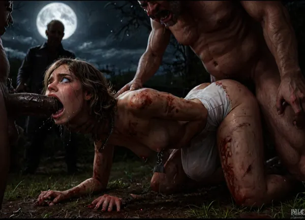 UHD, 8k wallpaper, (maximum quality:1.5), (ultra high resolution:1.7), (masterpiece:1.5), (full body view), award winning photo, (Extreme:1.45), (insanely detailed:1.24), (realism:1.24), (realistic:1.7), (hdr:1.4), hyper-detailed realistic body, hyper-detailed realistic face, (warm ambient light:.5), (dark shadows:1.4), (inside torture chamber), Princess Merida disney princess very skinny body, 18 years old, gigantic penis, gigantic cock, interracial, (anal), (vaginal), orgasm, ripped outfit, (gangbang), (triple_penetration), (full_blush), colors, (nipples), (medium_breasts), ruined black makeup, runny makeup, (big brown eyes), eyelashes, exhausted ecstatic expression, open mouth, painful, starring into the camera, ((Hyper realistic)), (ultra HD image), 8k, super high quality, super high resolution, extremely detailed, perfect face, perfect eyes, ((crying alot:1.65)), extremely shy, 1 girl, 8 old men, ((old man fucking her from behind:1.5)), ((view from the side)), ((brutal sex:1.3)), ((extremely rough pounding)), ((forceful)), (in a bloody field after a battle, white full moon in the sky:1.4), (man is choking her from behind:1.6), ((hogtied, bound with large chains, tied to a torture table:1.18)), ((((12 giant african muscular men:1.4)), (opening wide her little mouth:1.5), (interracial sex), ((anal fuck 1.5)), (deepthroat:1.5), ((visible huge bulge deep down throat:1.6)), ((view from the side)), ((brutal sex:1.3)), ((extremely rough pounding:1)), ((forceful)), spitroast, wide eyes, throat bulge, puffy cheeks, (large cock in mouth:1.12), screaming, shocked, tearful, deep anal penetration, Uber realistic, ultra detailed, masterpiece, arched back, detailxl, 35mm photograph, film, professional, 4k, 1 girl, 8 old men, hdr, photographic, ultra realistic, ultra high details, back light, (wide front view from below:1), (dynamic pose), best quality, with large muscular old men, gargantuan old men cocks, anal sex expansion, large hyper muscular old men men, ((tears:2)), large hyper muscular fat old men, (double anal sex), swollen white veiny cocks, (double anal penetration:1.4), hardcore double penetration, proper physics, big white cocks, muscular white old men double anal gangbang)), (forceful penetrations), extremely graphic, shocked expression, beautiful hands, massive cum in ass, (eyes wide open in horror:1.72), (wide mouth spreader:1.8), (pleading expression:1.56), (terrified:1.48), (crying:1.165), (fear and panic:1.56), (pulled nipple clamps:1.4), (anal spit roast:1.24), (large massive cock in mouth:1.12), deep anal penetration, (very high view:1.12), (detail Hermione Granger:1.32), (detail Hermione Granger face:1.16), (inside sadistic torture, gangbang van), anatomically correct, <lora:detailed_notrigger:2>, <lora:LCMTurboMix_Euler_A_fix:2>, <lora:dark:2>, <lora:photorealistic_portrait_notrigger:2>, <lora:JuggerCineXL2:2>