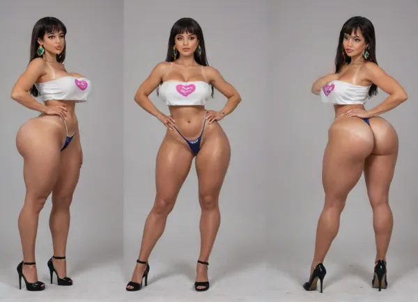 Hyper realistic, front view, 20+, Hourglass, fit, voluptous, hyper bbl, cosplay, chel from road to el dorado, spreading ass wide open, stretching ass cheeks apart, huge heart-shpe ass, (Large Ass:1.3), hyper rounded bubble butt, hyper bulging ass, hyper deep ass crack, huge heart-shpe buttocks, bulging butt, extremely tight butt, bubble butt, extremely juicy bubble butt, round ass, back arched, cocked hip, feet spread wide apart, facing viewer, waist shot, low camera angle, large Breast, large natural teardrop breasts, 38 double g breast size, pink areolas, (hyper erect nipples:1.3), (puffy nipples:1.3), prounounced nipples, straight hair, Form Fitting Clothes, micro thong, Thick tone Thighs, wasp waist, lean, tan skin, medium tan, (tan lines:1.3), hinata face, round face, large round eyes, dark brown eyes, dark brown hair, arrogant expression, jewelry, exposing breasts, seductive, inviting, enticing viewer, dynamic sexy pose, hdr, highly detailed, huge wide hips, thick tone thighs, thigh gap, perfect body, thighs bigger than waist, wide hips, tone long legs, heels, (5 inch heels:1.3), hyper sultry, hyper suggestive, ass, hips, narrow, waist, longnips, large, breasts, big, boobs, huge, tits, <lora:BodyLicious:1.3>, <lora:longnipsxl:1.5>, <lora:bombshell_v2:1>