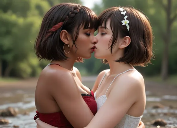 1512 merunyaa, 2girls, duo, lesbian_couple, kissing_at_another, embrace each other

Girl1, human, youth, asian, curvy, large bust size, messy long hair

Girl2, human, youth, black woman, very fat, messy short hair

in deep mud. they completely covered with mud. muddy hair are completely covered with mud and soaked with mud. faces are completely covered with mud and soaked with mud., <lora:Chubby BBW - XL:1.5>