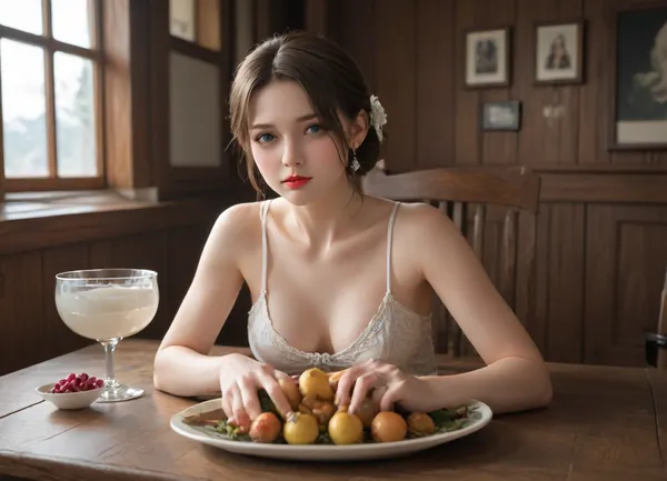 The image depicts a lavishly set dining table, laden with food and beverages for a festive occasion. There are platters filled with fish, a baked meat dish, and a variety of wines and spirits. Beautifully prepared desserts, as well as bowls of grapes, pears, and other fruits, are displayed. Elegant glassware and dinnerware surround the dishes. Floral arrangements serve as centerpieces, adding to the opulent atmosphere.
Today was my birthday, and I decided to celebrate it in a special way. I put on green eye shadow and bright lipstick. My sister also decided to join me in this unusual celebration.
Together, my sister and I filmed in the nude. We have milk running down our thighs, and we only wear stockings. I put the words "boob" on my sister's boobs with lipstick. My sister also did not stay away and painted hearts all over her body with lipstick.
But that wasn't all. I decided to go even further and entered the sauna with a bottle of lipstick in my hands. I put lipstick on my lips and started masturbating in hot water. My sister did the same thing.
My sister and I were both sitting on chairs, holding our feet in the air, and applying nail polish to the skin of our feet. I could feel my vagina filling with moisture, and I applied green shadows to its edges.
Our birthday was unusual and funny, but we enjoyed every moment. We had naked and attractive breasts with expressive nipples painted in a deep purple color. This day will always remain in our memory.