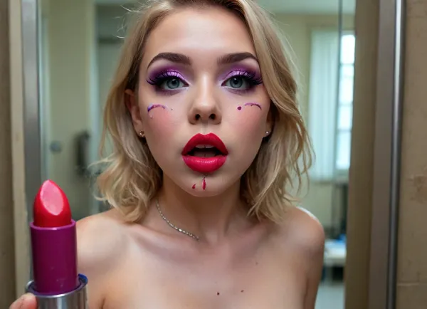 I'm standing in front of a large mirror in my room. My genitals are stained with lipstick
Kate Li 18 years old, Pretty face is known for her love of anal, (makeup:1.5), I painted my pussy with bright thick lipstick., Inside, there is a painting on the wall depicting a cautiously dangerous cat., (lipstick pussy:1.7), Liquid lipstick is leaking from my pussy, My breasts swelled and my nipples swelled and turned purple, My legs are wearing high stockings with a kitty pattern, I pack in a lustful pose, leaning back and showing off my pussy in sticky lipstick, a thick hose is inserted into the anus to pump milk., straight bangs ponytail, (((looking, viewer))), (((splash, pad))), ((spray, water)), ((wet, body)), off, shoulder, see, through, dress, miniskirt, wind, park, trees, fluttering, hair, ribbon, drooling, sweat, shy, blush, open, mouth, moist, skin, underboob, ((makeup:1.5), long blue eyelashes with eyeliner:1.2), (big lips:1.3), (purple pussy:1.1), rings in nipples for attaching a chain that connects to a ring in the pussy, (big ass), perfecteyes, but, artoflips, uoclips, lips, lipstick, art, of, Abandoned, Hospital, <lora:girllikesplashpad_sdxl:.3>, <lora:BUT_SDXL_SHS:2>, <lora:Art_Of_Lips_PONY_XL_By_UOC:1.6>, <lora:JJsAbandonedHospital_XL:2>