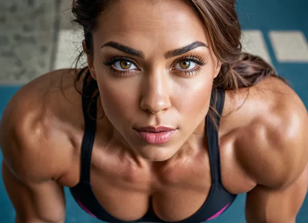 Uma IA ultra-detalhada mesmerizante gerou foto de uma mulher muscular que trabalha com olhos de alta qualidade e alunos correspondentes foi cativante