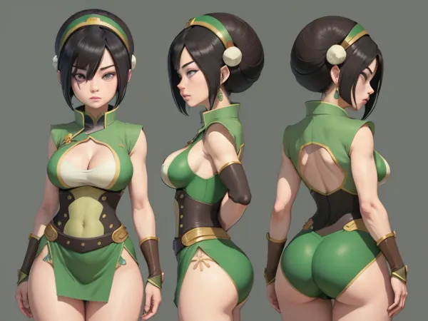 The picture of the busty hourglass figure with a toph beifong expressionless face and short hair was the perfect example of AI-generated porn. It captured every detail, from her full body to her simple backgound, making it