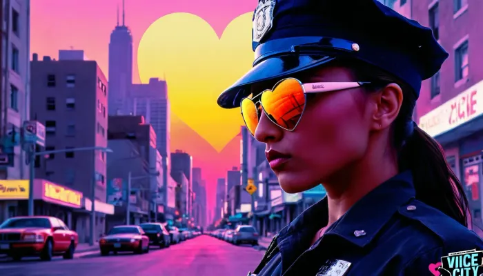 A digital art portrait of a beautiful policewoman wearing sunglasses and minimalistic high contrast silhouette, with sharp focus on her sharp focus, atomic heart, robot cyborg android faceless