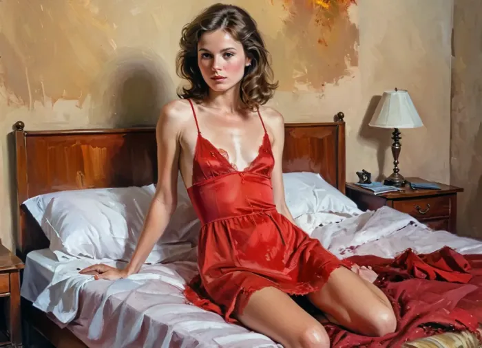 Uma pintura a óleo representando uma jovem mulher em um vestido vermelho deitado em uma cama, com seu corpo peludo exposto, ganhou um concurso de arte de imagem gerada pela AI. A foto tem aproximadamente 35 anos de idade e retrata uma estudante posando com suas roupas em