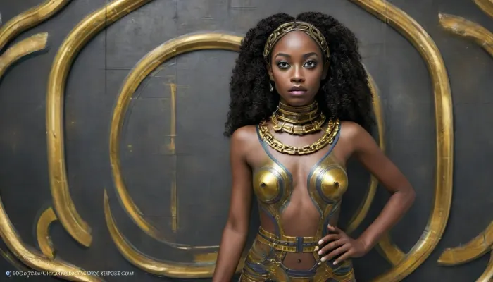 (masterpiece, perfect illumination, ultra detailed, best quality), (detailed face), photorealistic, highly detailed skin, dramatic lighting, highly realistic hair, detailed hair, Enslaved Afrofuturist Princess, only one woman, (covered in cum), (cum on face), (cum in afro), (cum on hair), (cum on body), (cum on tits), (cum on thighs), (post-bukkake:1.3), (excessive cum:1), captive princess, ((golden chains)), ((gilded colourful beaded collar and cuffs and shackles)), (She is in chains), ((gilded slave collar)), ((gilded slave shackles)), (ankles are shackled), (full-body shot of Enslaved Afrofuturist Princess), (space station), (a slave in chains:2), (black girl, black skin, very dark skin, jet-black skin, black negro, african), hourglass figure, perky natural breasts, age 23, groovy twin-afropuffs hairstyle, smooth waxed pussy, skin detail, pores, sweat, gilded scifi lingere, tits out, anchespaceroom, master, tech, Futurism, style, of, Afrofuturism, TSH, Thick, steel, collar, <lora:Afrofuturist_Fashion:.5>, <lora:JJsFuturismStyle_Interior_XL:1.6>, <lora:tbh324-sdxl:.4>, <lora:370609_training_data:.7>, <lora:Collar-SDXL:.8>