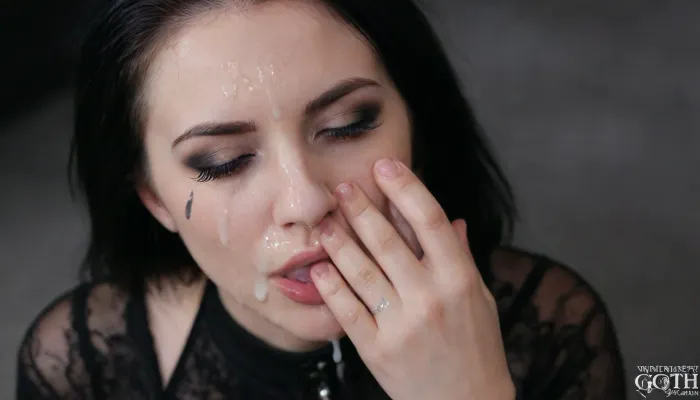 Ultrarealistic Photography, high-resolution, photorealistic image, wallpaper. intricate detail, realistic cum, cum drip on face, ((cum covering face)), (goth), perfect face, <lora:678016_training_data:.8>