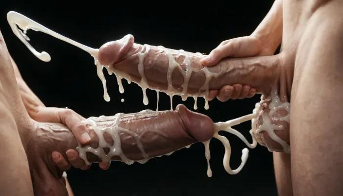 Close-up, (side view), (Macro photo), (close up), white man with a huge erection, 25 inch penis, masturbating, handjob, (ejaculation:1.7), shaved testicles, excessive cum dripping from his penis, excessive cum on balls, projectile cum, cumshot on tongue, woman touching his balls, eyes wide open, extended tongue, black background., one, sexy, woman, shocked, by, huge, cock, cockshock, <lora:cockshock:.3>