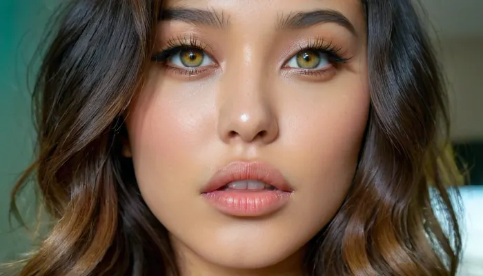 Ultra closeup of face, stunning colorful light hazel eyes, 23 year old gorgeous instagram model, Korean, wavy black medium length hair with highlights, just gave a blowjob, mouth gaping wide open, cum pooled in mouth, ultra cinematic lighting, green, eyes, blue, brown, perfecteyes, <lora:PerfectEyesXL:.8>