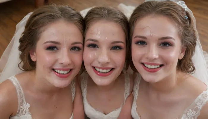 (closeup), (happy smile:1.1), duo twins brides, (lipstick:1.1), woman, facial, cum on face, <lora:Facials:.2>, <lora:JustCum:1>