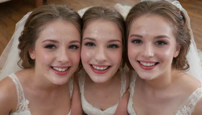 (closeup), (happy smile:1.1), duo twins brides, (lipstick:1.1), woman, facial, cum on face, <lora:Facials:.2>, <lora:JustCum:1>
