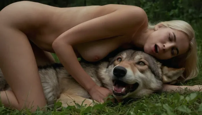 in the woods, sexy young blonde woman, 18 years old, (photorealistic:.5), perfect young body, (kinda platinum blonde hair, slightly wavy, middle part, brushed), ((perfect body, small tits, perfect ass, tight ass)), skinny, ((thigh gap)), SHAVED PUSSY, round, curved ass, nude, spread legs, pussy, anus, peasent thorn dress showing pussy anus and breasts, ((4 large stray Wolves)), 4 stray wolves gang bang woman on the grass in doggy style, ((first large wolf humps woman, another stray Wolf is fucking her mouth, a third stay Wolf fucking IS licking her pussy, fourth stray Wolf licking her nipples)), small perky boobs, (doggy style), on the grass, Wolf on top of woman, ((huge Wolf), penetrating vagina), wolf licking her pussy, ((dog animal penis)), Wolf fucking her mouth, Wolf licking her nipples, small grin, woman shocked, uncertain, submissive, thick warm dog animal penis makes her moan and grip grass, eyes rolled up, (ahe gaos, moaning, orgasm:1.3), (wolf penis dumps cum inside of her then again when it comes out), lots of cum on her stomach and thighs, (lots of cum dripping from pussy), (cream pied), (cum:1.2), side view, (masterpiece:1.2), (detailed skin texture, ultra-realistic face, realistic girl, photorealistic, ultra, HD, quality, insanely detailed), (natural lighting), natural shadows