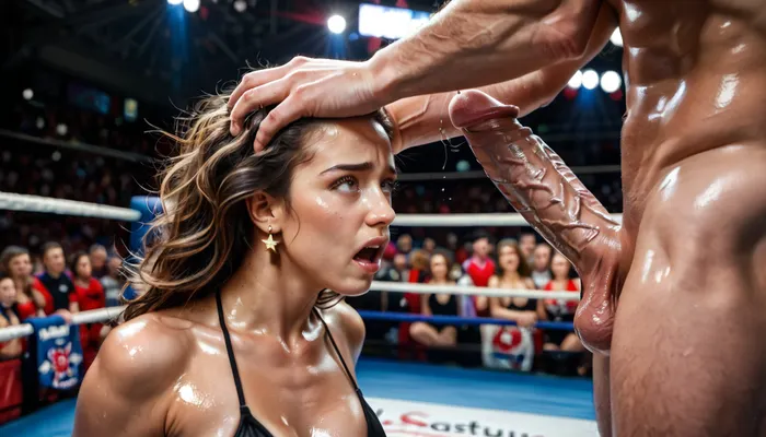 8k, uhd, photorealistic, (1man, 1woman), (closely surrounded by spectators a woman wearing a black bikini is wrestling against a larger man, the man has easily pinned the woman and is fucking her contorted body), (contorted body:1.2), (glistening skin:1.3), (holding woman down, hand on head, twisted body:1.2), (pleasure, exhaustion, confusion:1.4), (throbbing veiny cock:1.2), (spectators very close), <lora:BUT_SDXL_SHS:1.3>, <lora:add-detail-xl:.8>, <lora:DetailedEyes_V3:.7>