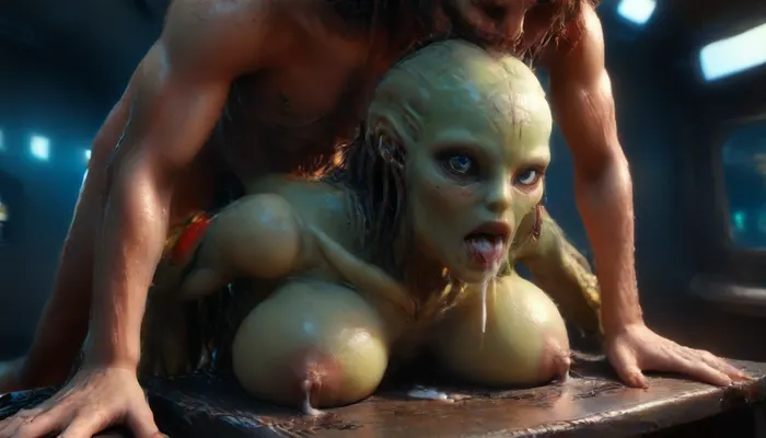 old, (human:2), human woman with long brown hair, blue eyes, light skin, subtle natural makeup, small nose piercing, horny, scared expression on face, and a colorful tattoo on her upper chest, loose hair framing her face. She has large perky breasts. Her Skin is tan. Her build is fit thick. with wide hips and pregnant., large, breasts, big, boobs, tits, large nipples, milk is spraying out of her nipples, She is in a spaceship. there is a alien behind her., alien, sci-fi armor, The alien is fucking the human woman from behind. massive painfull sex from behind. the, (alien:2), is mating with the human woman. alien is holding woman on a table. human woman is trapped by, woman's legs are spread so you can see her vagina. huge, cream pie, cum dripping from vagina, cum pouring out of mouth longnips, futuristic, spaceship, c0rr1d0r, artialien, human woman, cum, on, face, <lora:bombshell_v2:2>, <lora:longnipsxl:2>, <lora:futuristic_spaceship_c0rr1d0r:1.2>, <lora:artialien-000008:1.6>, <lora:JustCum:.5>