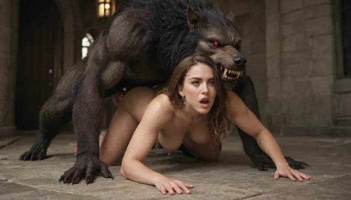 Werewolf, massive red knotted werewolf penis, red eyes, doggystyle sex, beautiful warrior woman, rough sloppy sex, primal mating, cum inside, growling, moaning from the mind melting orgasm, big full boobs, modern-werewolf, <lora:Modern_Werewolf:.8>, excessively hairy bush, dense long pubic hair, excessive pubic hair, <lora:253562_training_data:.8>, <lora:add-detail-xl:.8>, <lora:681678_training_data:.8>