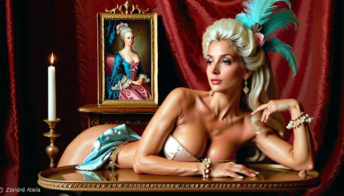 woman, a painting of a women, inspired by Jean-Baptiste van Loo, trending on cg society, rococo, medieval high fashion, sakimichan frank franzzeta, imperial royal elegant clothing, pink and blue, cg society, rendering, Lori Earley, profile picture, 1800s painting, elegant glamorous cosplay, rococo color palette, by Magali Villeneuve, fully clothed. painting of sexy, aesthetic, trending on pintrest, powdered wig, the empress tarot card, historical reenactment, perfect hands, five fingers, perfect fingers, correct arms, correct hands, perfect legs, perfect body, correct clothes, sucking cock, sex from behind, correct anatomic body, correct anatomic legs, correct anatomic hands, correct fingers, only five fingers, correct anatomy, correct body, correct legs, breasts, on, tray, <lora:breasts on tray XL:.75>