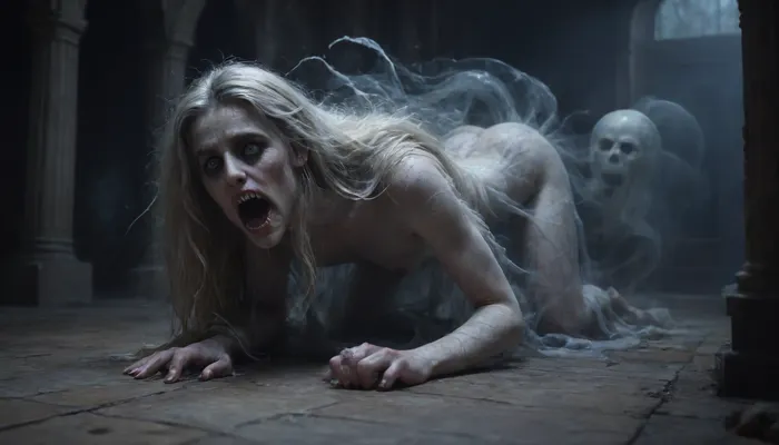 massive werewolf standing, werewolf having sex with human female, flat-chested, on all fours with legs slightly spread, hands on the floor, massive veining, ribbed cock penetrating pussy, vaginal sex, passionate sex, all the way, moaning, big pussy juices, long sleeve tight bodystocking, athletic body, high definition, blue eyes, blond hair, long hair, extremely beautiful face, very detailed, werewolf opens its mouth and shows its sharp teeth. The scene is in the surroundings of an ancient castle, (terrifying ghosts and other creatures of the night:1.7), are hiding in all possible corners of the great hall, watching the unlikely couple having sex. The atmosphere is frightening and arousing at the same time. high detailed, modern-werewolf, 1girl, 1boy, prone, bone, sex, from, behind, lora, (ProneBone-000010:.5), Black, and, white, art, black, pencil, shading, charcoal, drawing, toned, brutal, dark, b/w, color, scheme, <lora:Modern_Werewolf:.8>, <lora:Black and white art.V1:1.2>, <lora:ahxl_v1:.9>