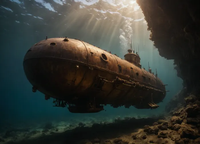 xs-4d-space, ocean, fantasy, steampunk pirates submarine, under the sea, outdoors, photography, <lora:xs_4d:.5>