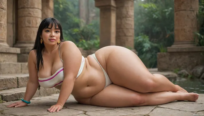 Only 1 girl, score_9, score_8_up, score_7_up, chel_, (the road to el dorado), the_road_to_el_dorado, obese Chel, asimetrical pose, sexy pose on the ground, dressed, fat massiv proportion ass, ((every part of her body is chubby fat)), ((bbw)), ((high body fat)), ((she has a very fat face with chubby cheeks and a huge double chin)), ((chubby fat face)), ((fat chubby plump face cheeks)), ((fat neck)), ((big fat plump double chin)), ((incredibly chubby arms)), ((Juicy fat Rolls)), unrealistic wide waist, really fat, chubby chest, big, breasts, huge, gigantic ass, small, hips, massiv fat thighs, wide, unrealistic thick, very plump fat body, massive lovehandles, ((huge fat belly)), massive hips, female, extra wide thighs, igbebe, fat，, chubby，, <lora:BodyLicious:1.6>, <lora:Venus_Body_Alpha:1.5>, <lora:IG_Babe:1.1>, <lora:chubbyladyXL2.0:1.3>