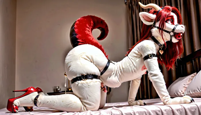 (jay 24 year old femboy dragon teddy furry), Flat chest, a cup chest, a cup breast, (((micro size penis, tiny penis, micro penis, small penis))), feminine body, feminine waist, feminine hips, femboy, no hair on head, no vigina, (((limp penis, soft penis))), ((fat testicles)), massive thighs, massive hips, massive waist, cock ring, penis ring, thick cock ring, fursuit, brown fur with a white fur centre, orgasm face, cumming face, jizzing face, black choker collar, blue bedroom, thicc thighs, smooth body, full body angle, pov angle, fat ass, bubble butt, gigantic nipples, gigantic puffy nipples, massive areolas, thick upper body, full body fursuit, furry penis, gigantic gaping nipples, feminine face, small penis shaft, testicles, penis, red skin, highly detailed penis, tight cock ring, gigantic feline feet and hands, standing, legs spread, lean forward, flat chest, tiny chest, flat boobs, flat tits, massive toes, gigantic feet, looking top down view angle, really close view angle, penis shaped body parts, wet, (dragon fursuit, fuckable face hole), gaping urethral, 8 thigh straps, raised heels, high detailed penis, red hair, translucent gloves, arm straps, mouth full of semen, face covered in semen, <lora:FursuitXL:2>, stomach bulge, butt strap, rope, (ball gag, penis gag), side profile, on all fours, on hands and knees, on a bed, hole body covered in semen, latex bandage straps, feet with high heels