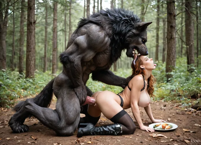 shaved pussy, vagina insertion, extreme realism, maximum detail, 1 woman of 69 years old, 1 werewolf, bestialism, sodomy, werewolf penetrated, hard fucked zoo sex, sex with beast, good anathomy, animal sex, real werewolf dick, real werewolf, orgasm, vaginal, oral, deep fuck, werewolf fuck woman, werewolf dick in to cunt, woman sucking werewolf dick, gets fucked by gigantic monster wolves, forest, side view, nice woman face, huge tits, ace contact, boots, black stockings, plate armor, large, breasts, big, boobs, huge, tits, <lora:bombshell_v2:.4>, <lora:01_Vortex_:.6>