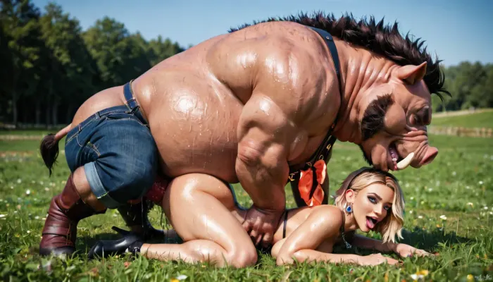 gwen dressed like a stripper, fucked by giant fat ugly boar, giant fat ugly boar pounding gwen, grabbing waist, anal fucking, barbed penis, boar with extremely monstrous massive thick cock, (sweaty:1.3), massive cock, anal fucked from behind, massive stomach bulge, in field, in a, beast, mating, colossal cock, cock bigger than gwen, full body enormous cock, massive cocks with massive circumference, cervix penetration, deep penetration, side view