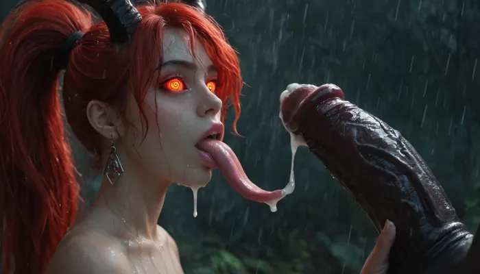 hypno, hypnotising viewer, multiple cocks, mind blank, sex slave, fuck toy, servant, hand holding hair, lips on cock, close up, long tongue, kissing shaft, large mouth, trippy, iridescent, trip, melting, psychedelic, acid, mushrooms, salvia, entities, dmt, fractals, snake eyes, high ponytail, wet straight hair, demon, dark, small round breasts, back arched, evil, cum, cock, tight body, hannahowoxl, <lora:HannahXL:.8>, vibrant, colour, pony tail, straight hair, devil, horns, wet, rain, void, alien, fire, demons, fangs, manipulative, psychotic, mad, lust, masturbating, entity, hard cocks, cumming, tight pussy, dripping, staring at viewer, Trfut, flac-futa, flac-penis, photo, artwork, <lora:SDXLlora4flFut-000014:.8>